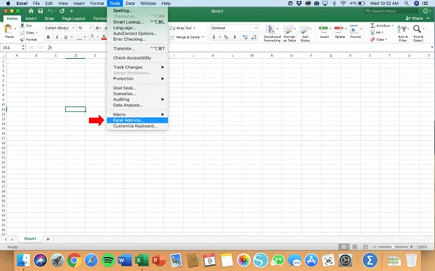 This is where you begin adding the Data Analysis ToolPak in Excel.